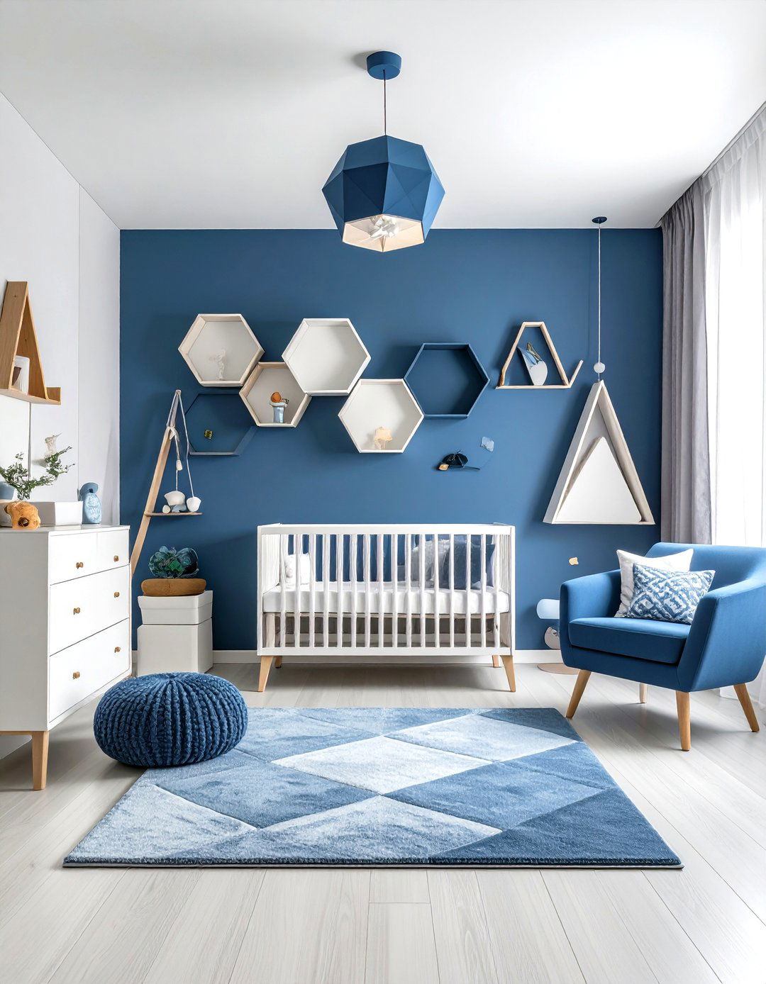 Blue Nursery with Modern Geometric Pattern Play - 20 Blue Nursery Ideas