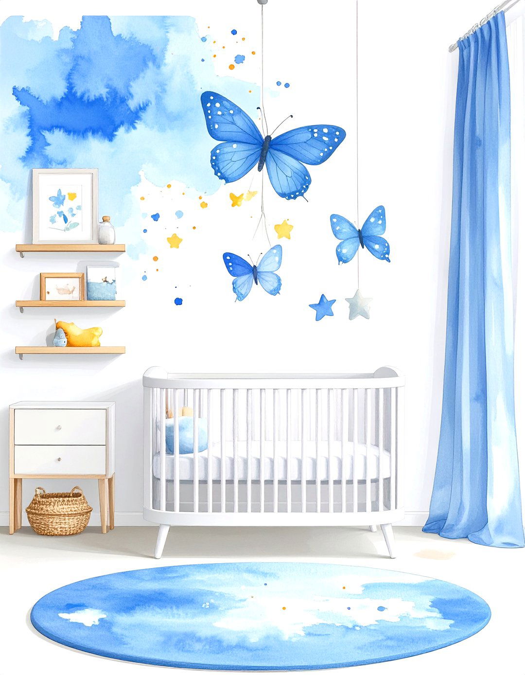 Blue Nursery with Soft Blue Watercolor Artistry - 20 Blue Nursery Ideas