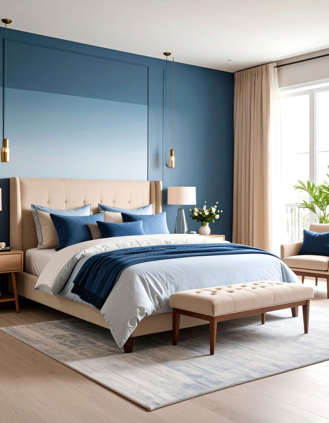 Blue Ombre and Neutral Beige Bedroom - 20 blue and beige bedroom ideas