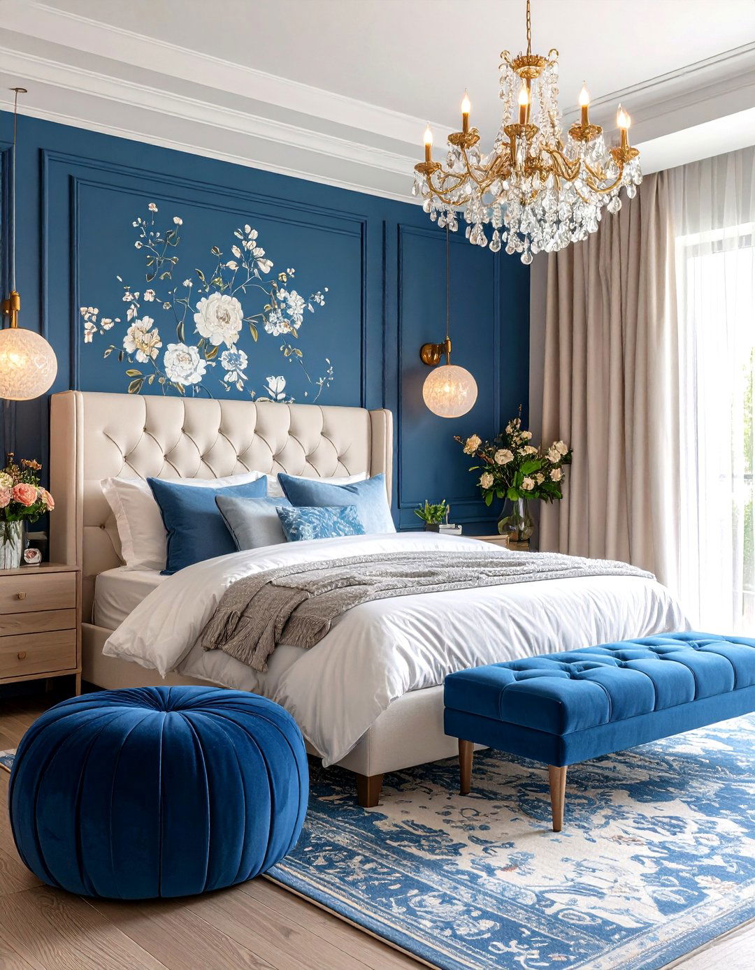 Blue Room Bedroom Wallpaper Feature - 20 Blue Room Ideas