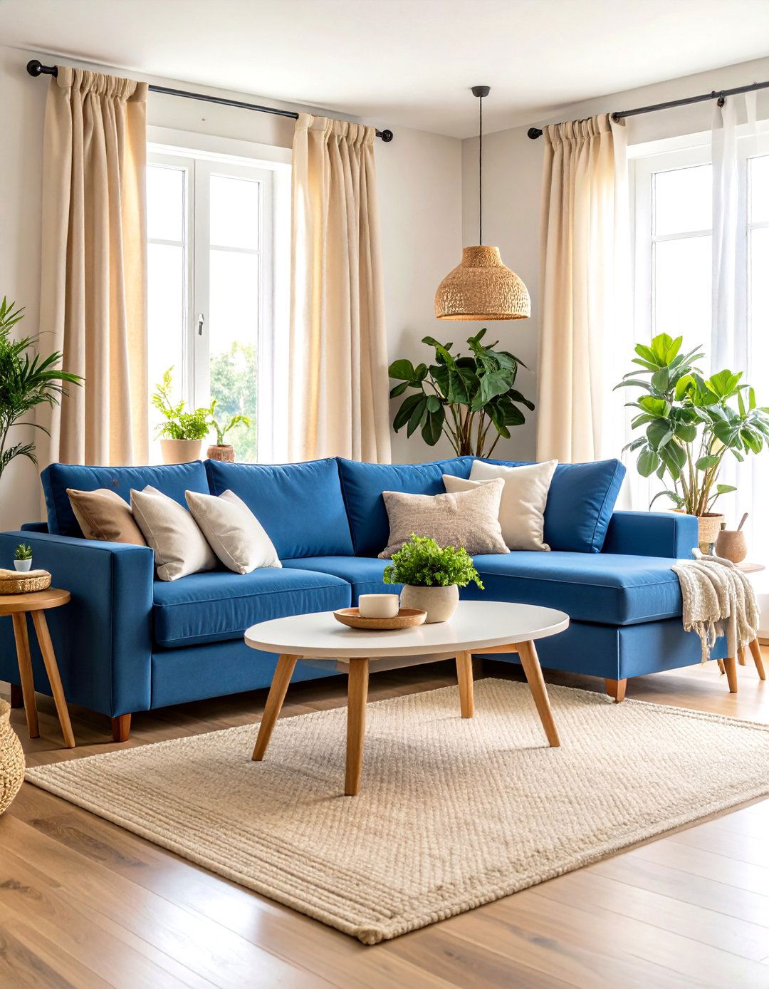 Blue Sectional Couch Living Room with Neutral Foundation - 20 Blue Couch Living Room Ideas