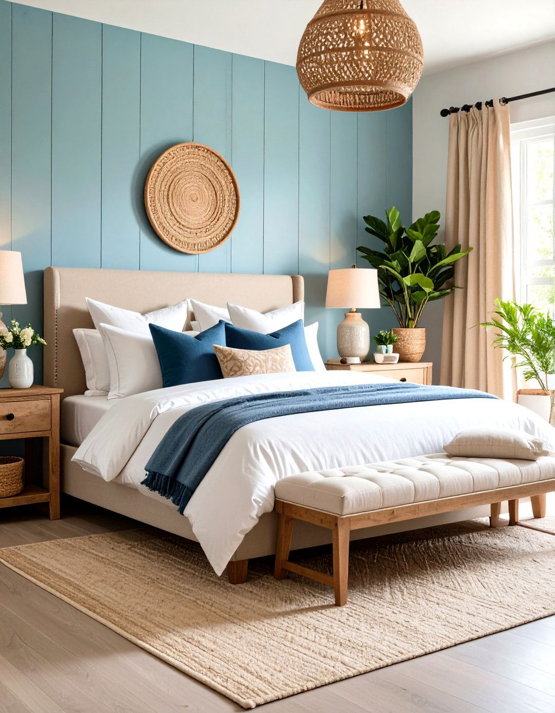 Blue Shiplap with Beige Accents Bedroom - 20 blue and beige bedroom ideas