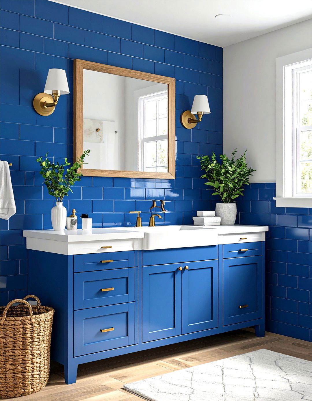 Blue Subway Powder Room Tile with Dark Grout - 20 blue powder room ideas