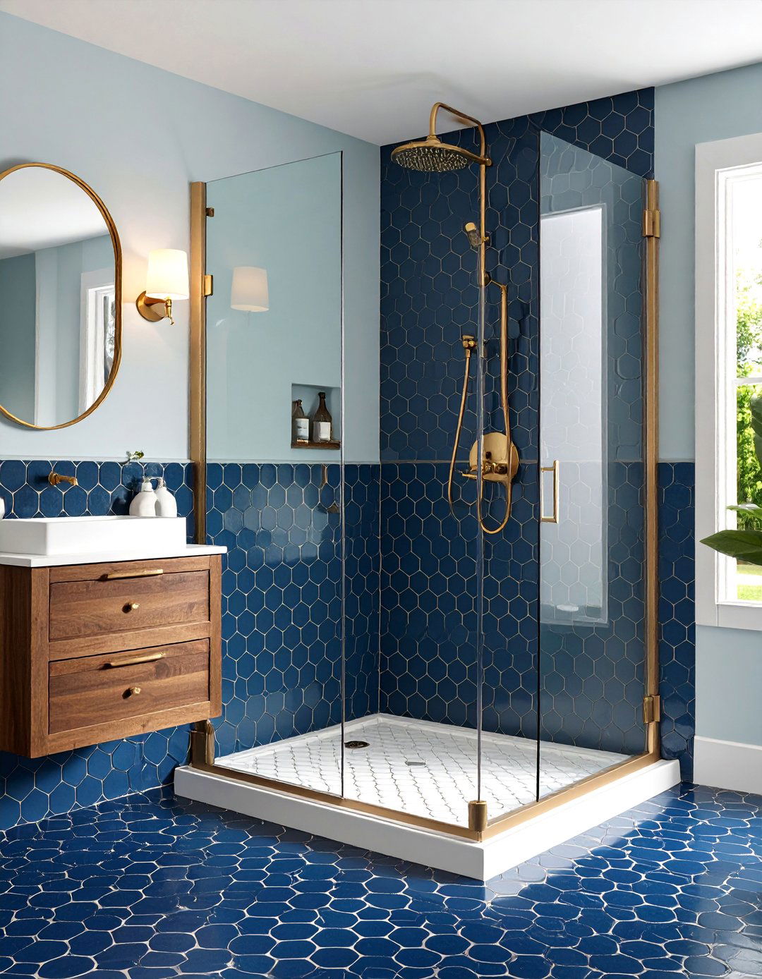 Blue Tile Penny Round Patterns for Vintage Charm - 20 Blue Tile Bathroom Ideas