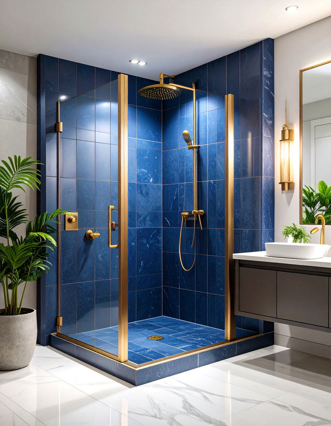 Blue Tile Shower Surrounds for Luxurious Retreats - 20 Blue Tile Bathroom Ideas