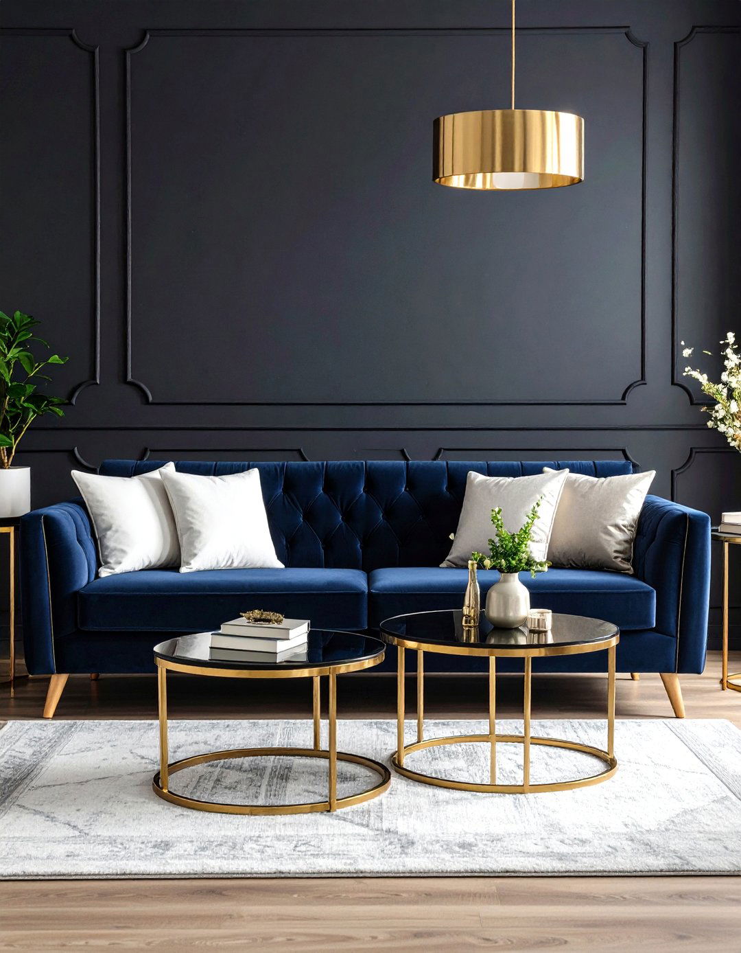 Blue Velvet Sofa Matte Black Shell - 20 Black and Blue Living Room Ideas