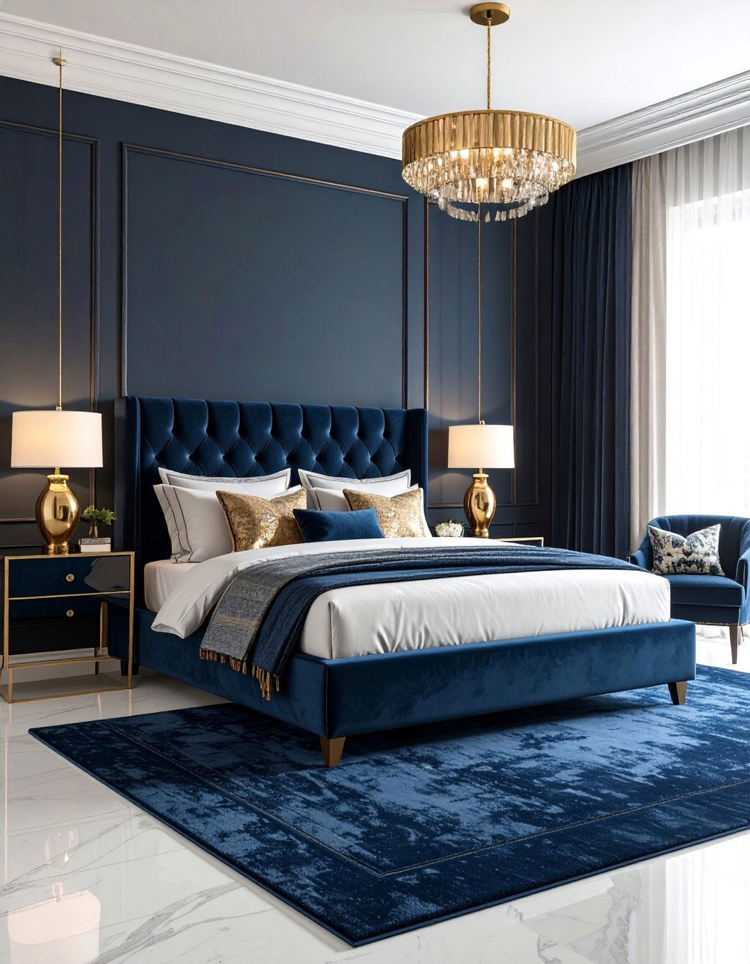 Blue Velvet and Black Walls Bedroom Luxe - 20 Black and Blue Bedroom Ideas