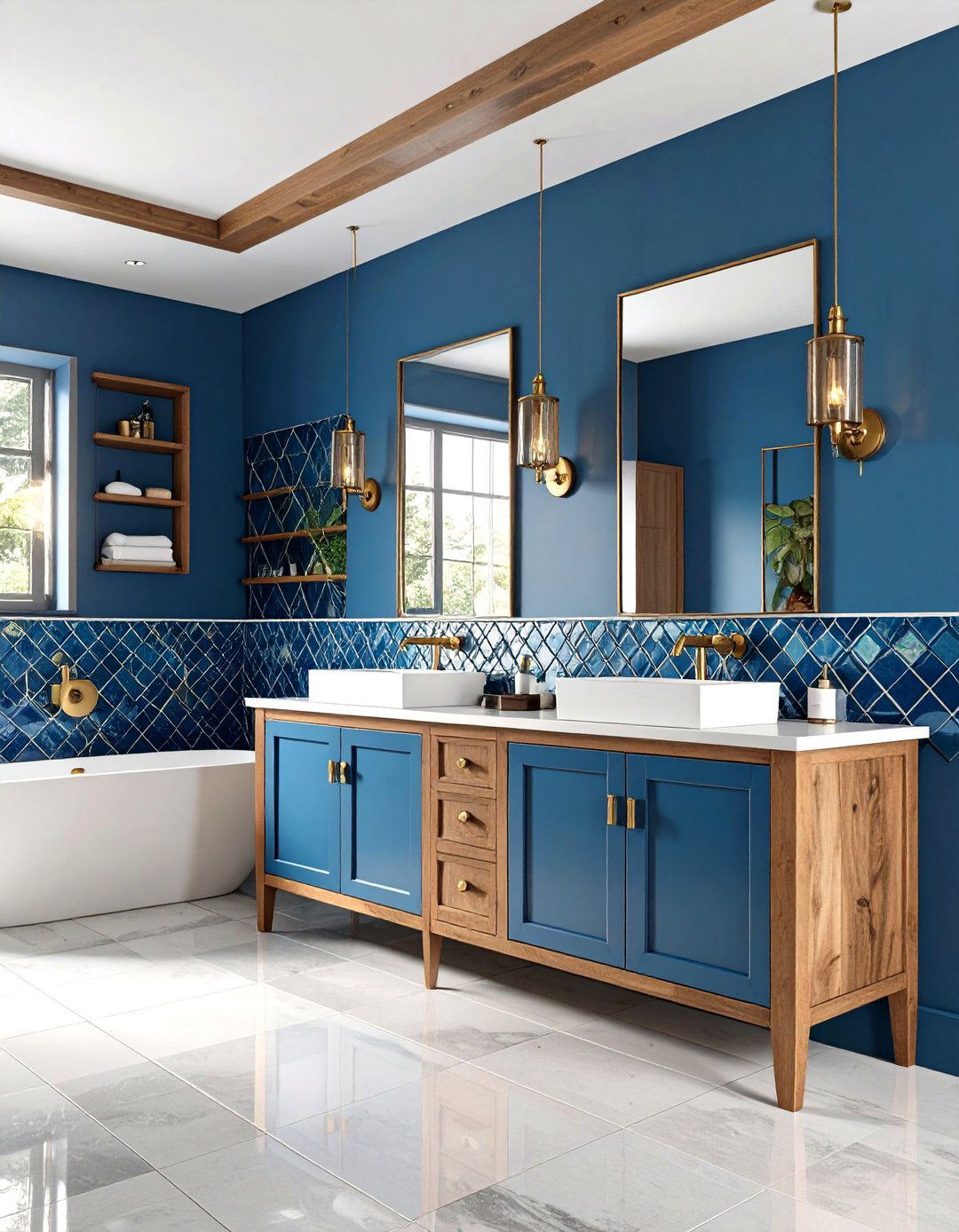 Blue Zellige Tiles for Artisanal Character - 20 Blue Tile Bathroom Ideas