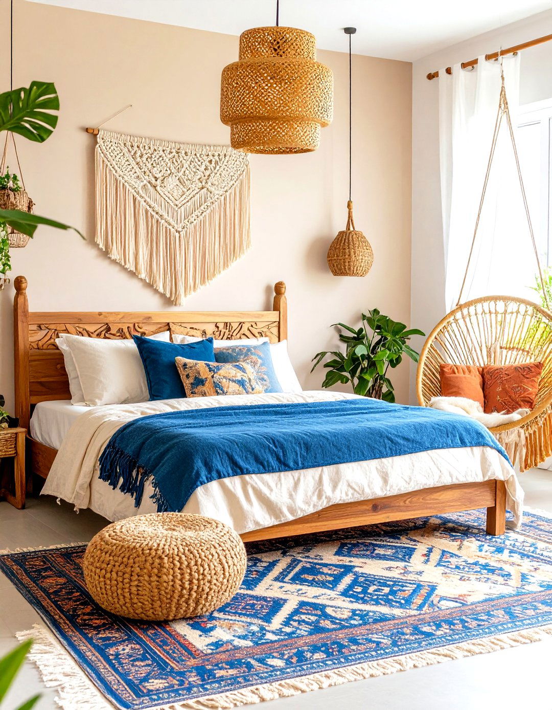Blue and Beige Bohemian Bedroom - 20 blue and beige bedroom ideas