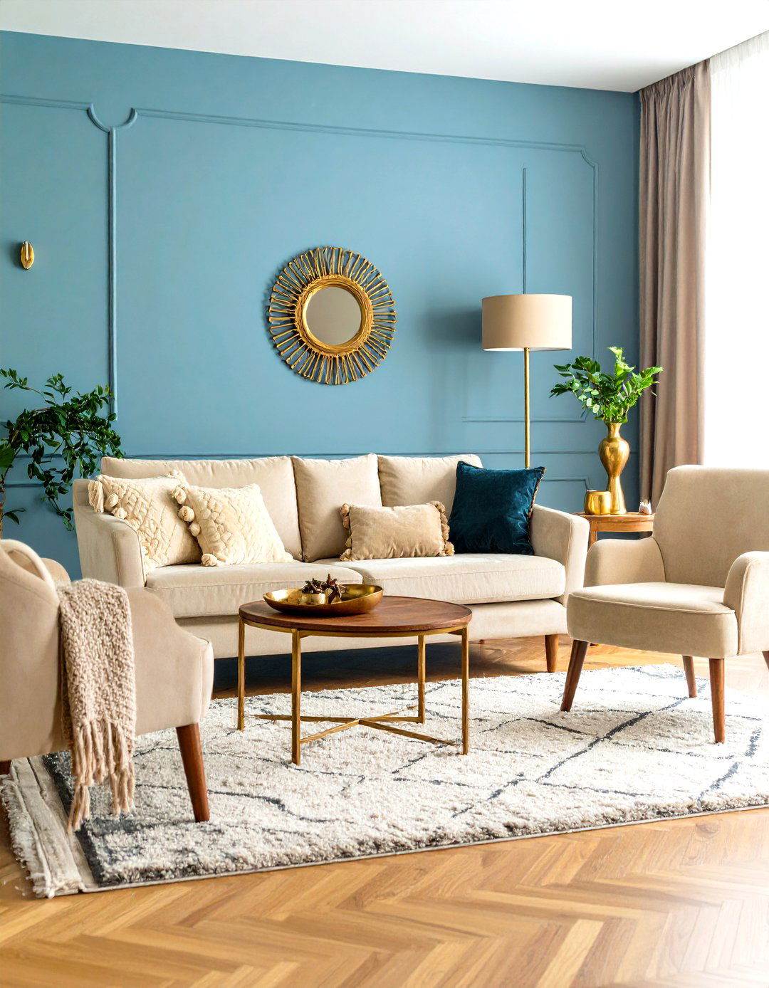 Blue and Beige Living Room with Soft Powder Blue Walls - 20 blue and beige living room ideas