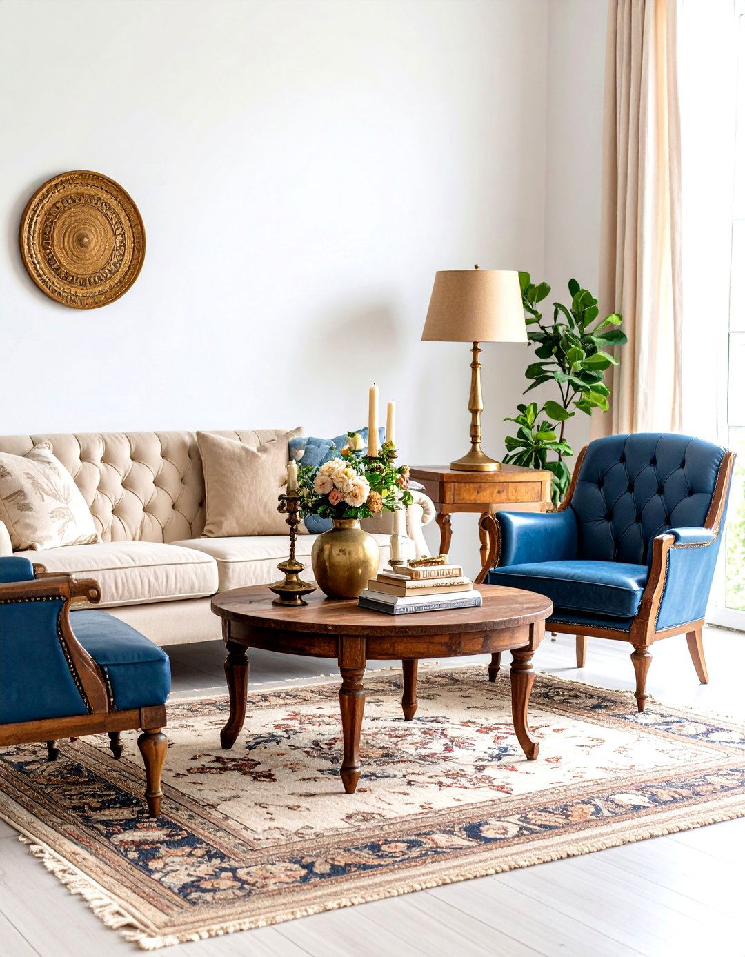Blue and Beige Living Room with Vintage Elements - 20 blue and beige living room ideas