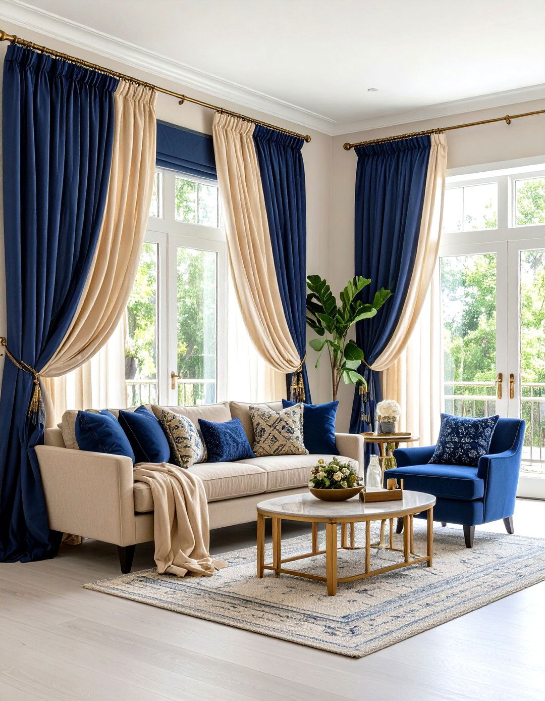 Blue and Beige Living Room with Window Treatments - 20 blue and beige living room ideas