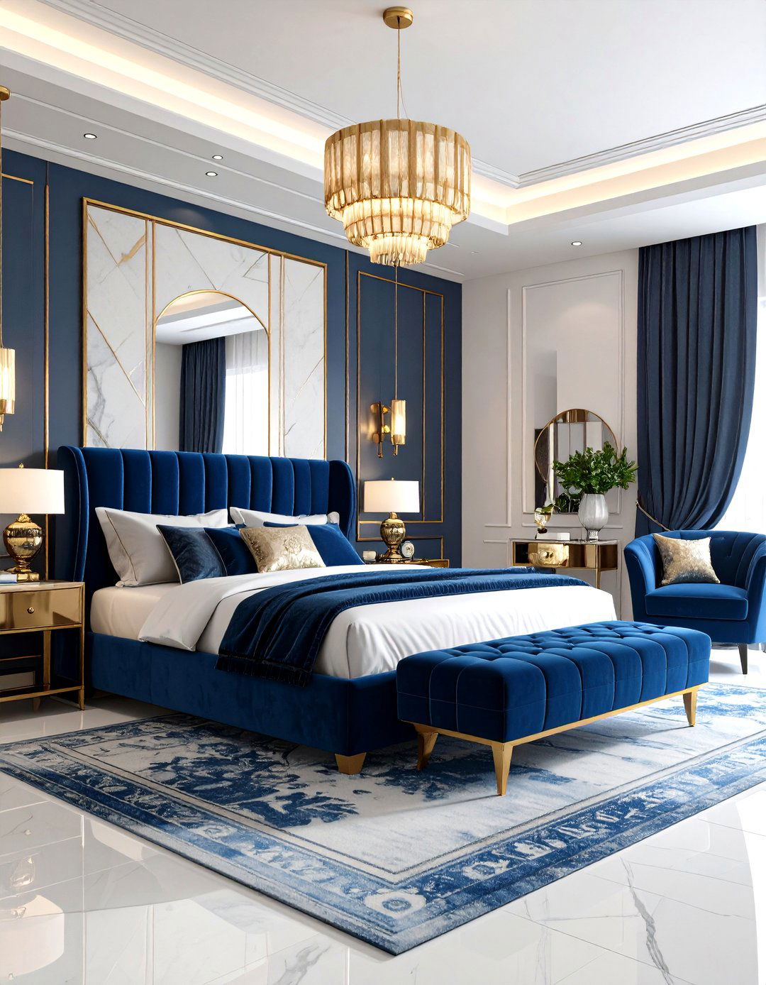 Blue and Gold Bedroom with Art Deco Inspiration - 20 Blue and Gold Bedroom Ideas