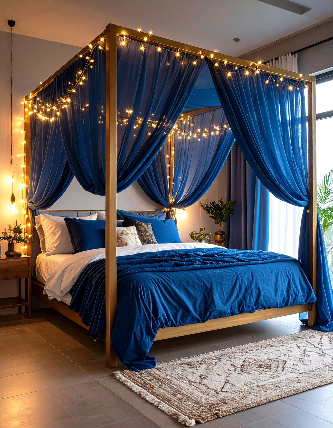 Blue and Gold Bedroom with Canopy Bed - 20 Blue and Gold Bedroom Ideas