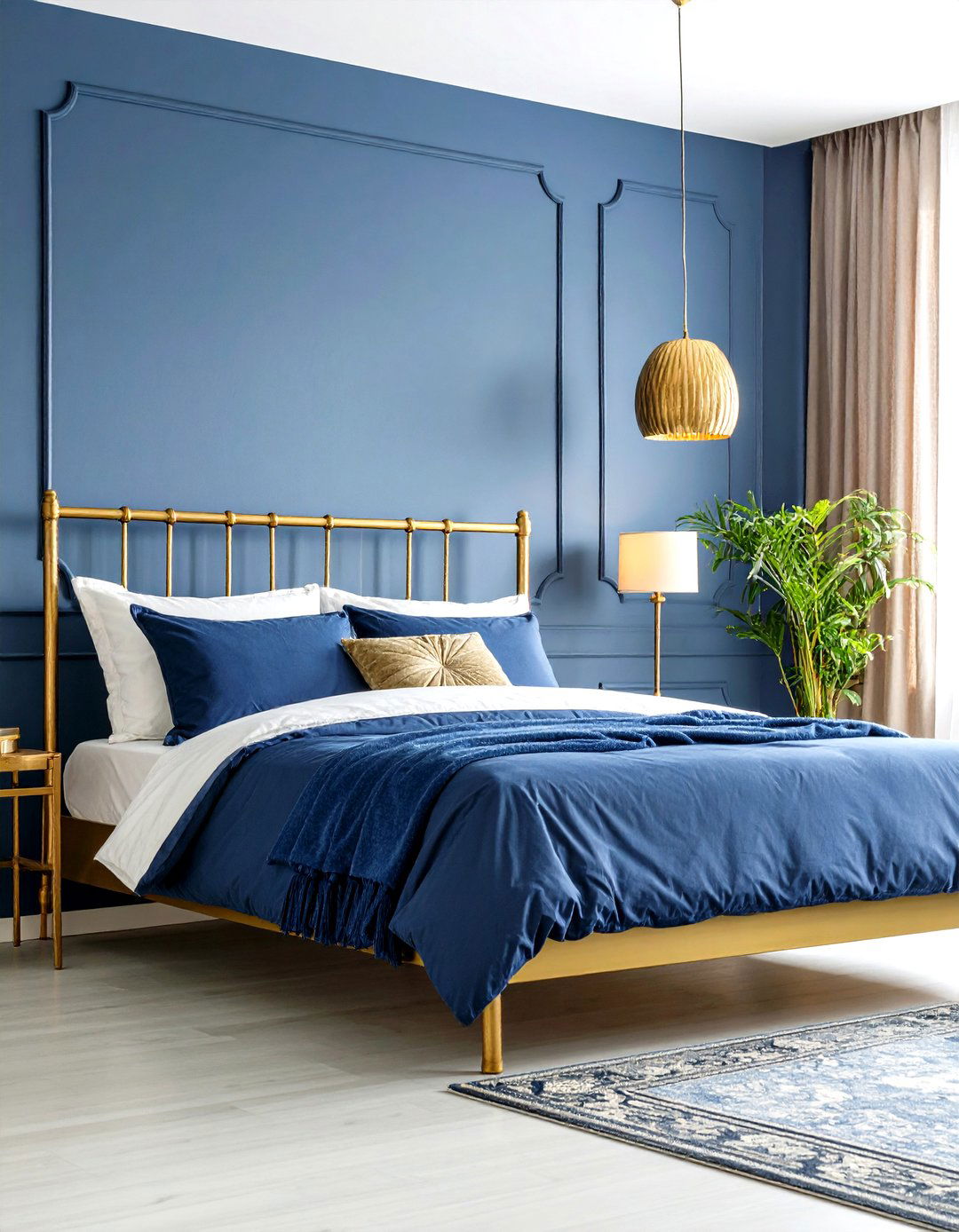 Blue and Gold Bedroom with Color Drenched Design - 20 Blue and Gold Bedroom Ideas