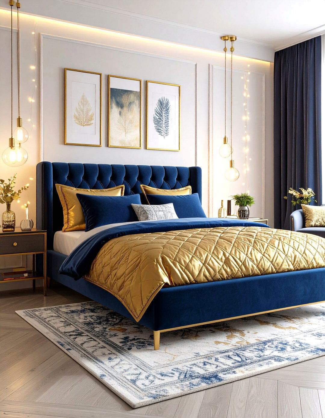 Blue and Gold Bedroom with Maximalist Approach - 20 Blue and Gold Bedroom Ideas