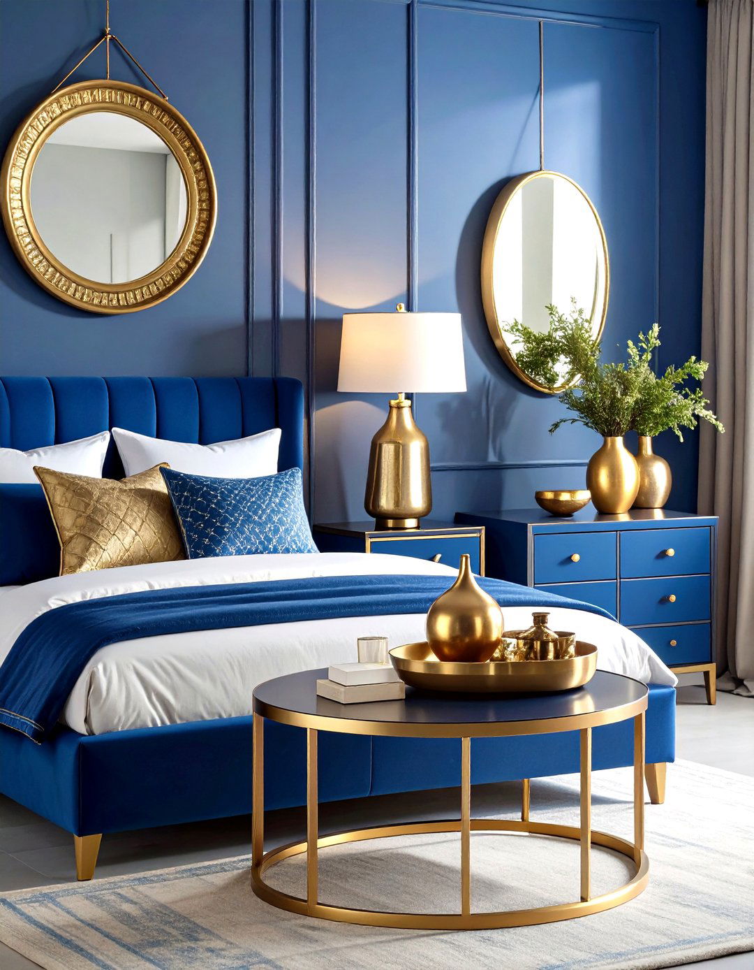 Blue and Gold Bedroom with Metallic Accessories - 20 Blue and Gold Bedroom Ideas