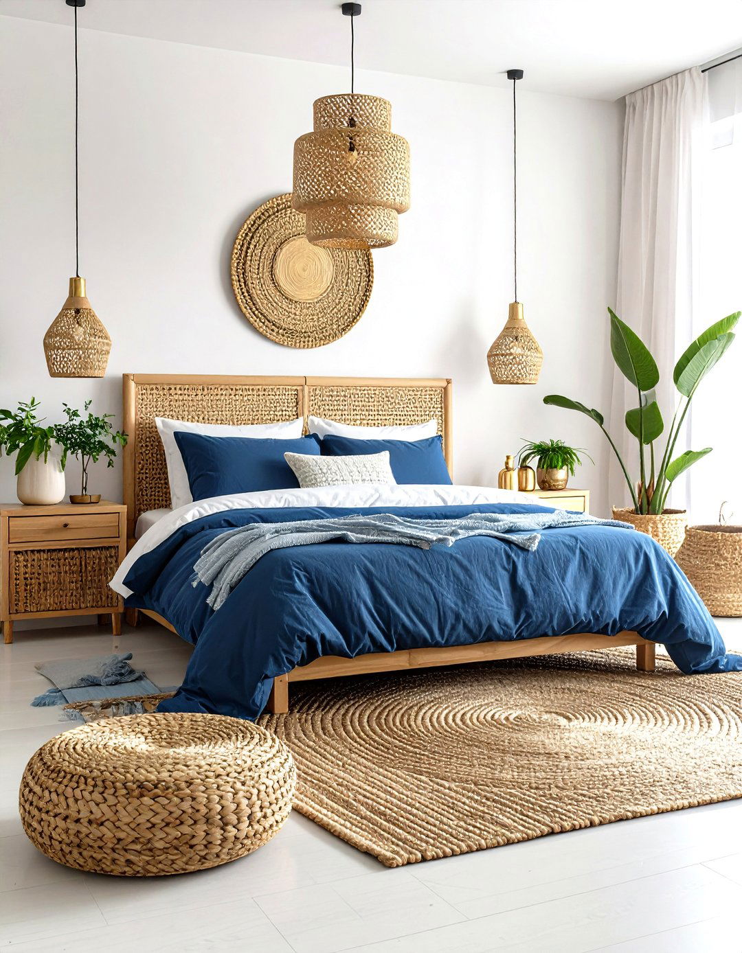 Blue and Gold Bedroom with Natural Textures - 20 Blue and Gold Bedroom Ideas