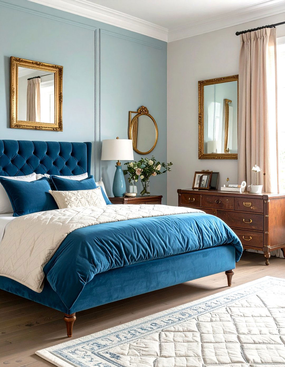 Blue and Gold Bedroom with Vintage Elements - 20 Blue and Gold Bedroom Ideas