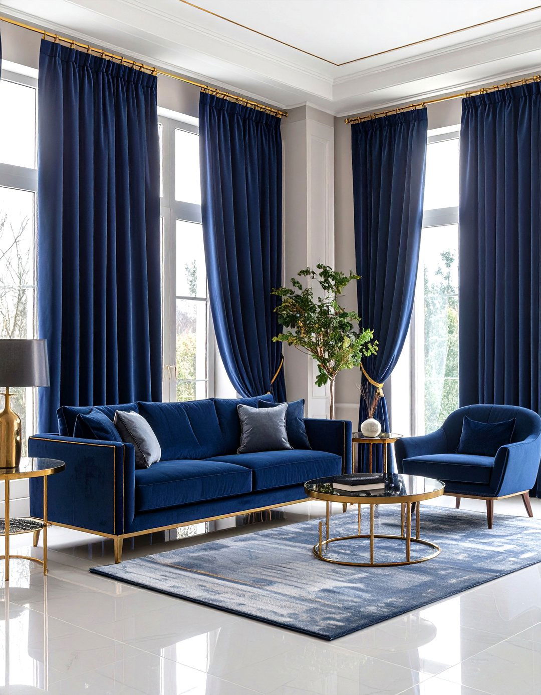 Blue and Gold Curtain Panel Living Room Ideas - 20 Blue and Gold Living Room Ideas