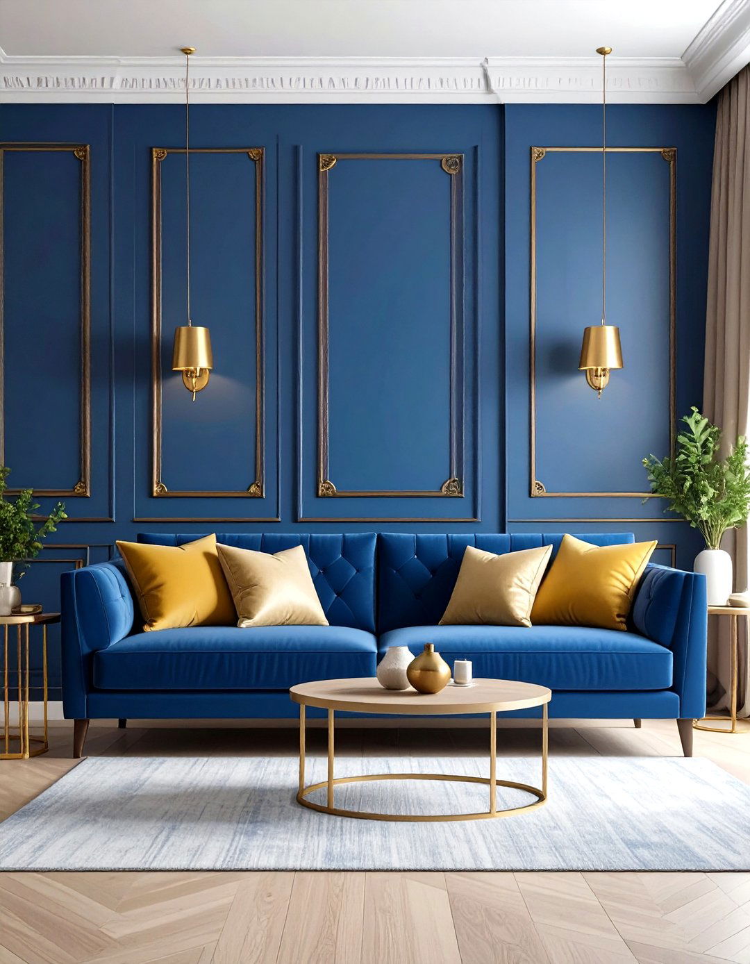 Blue and Gold Textured Wall Living Room Ideas - 20 Blue and Gold Living Room Ideas