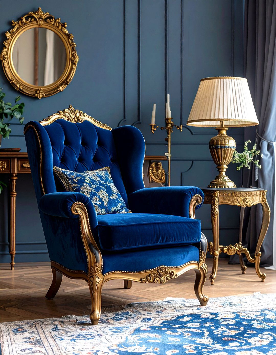 Blue and Gold Vintage Antique Living Room Ideas - 20 Blue and Gold Living Room Ideas