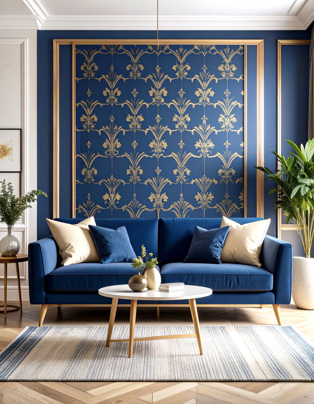 Blue and Gold Wallpaper Pattern Living Room Ideas - 20 Blue and Gold Living Room Ideas