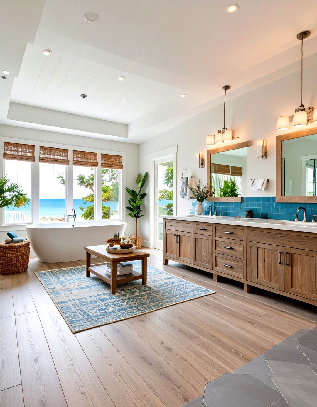 Blue and Gray Coastal Tile Design - 20 Blue and Gray Bathroom Ideas