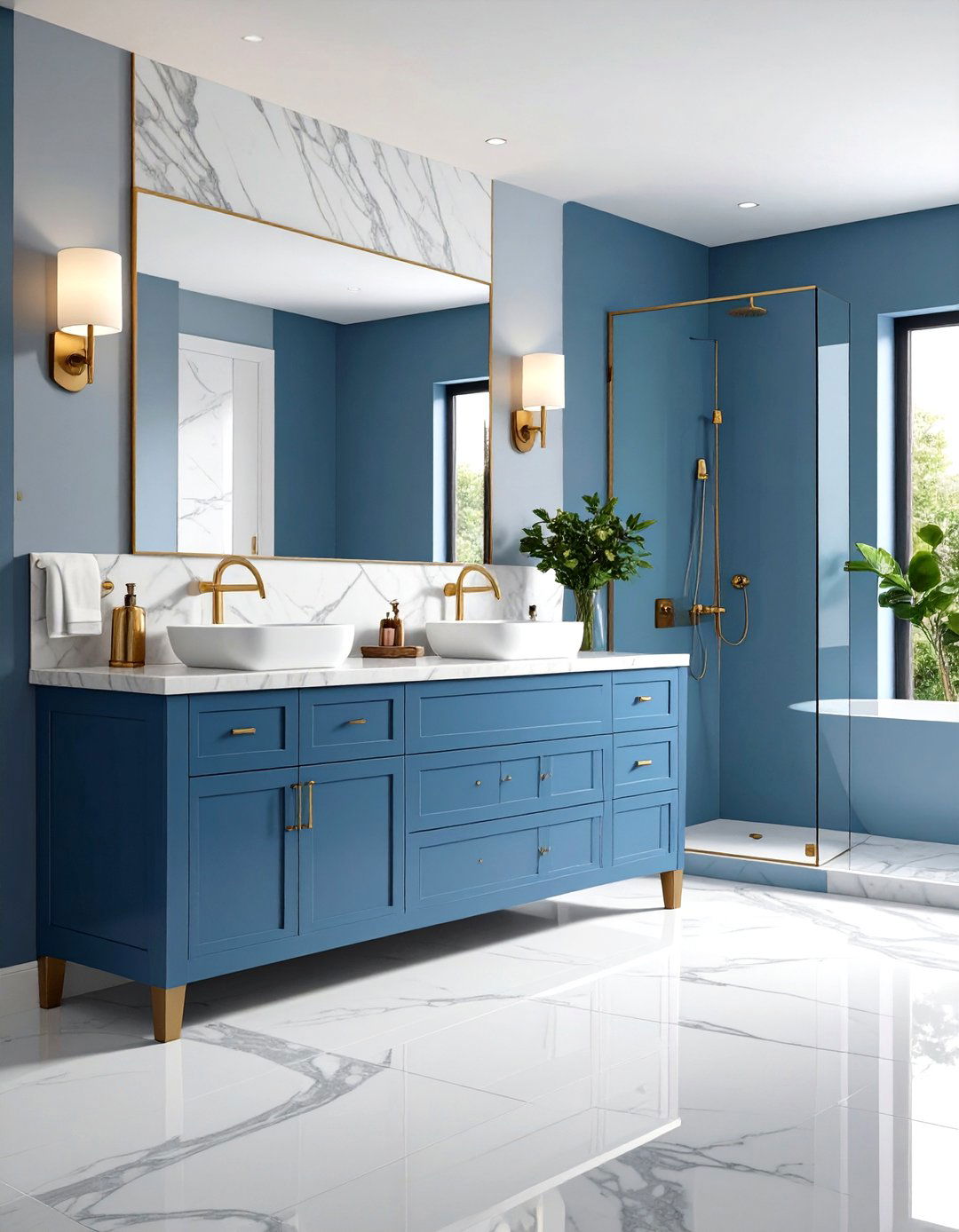 Blue and Gray Marble Vanity Combination - 20 Blue and Gray Bathroom Ideas