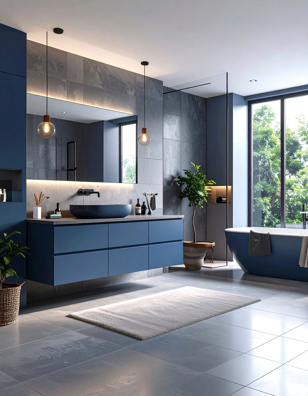 Blue and Gray Minimalist Modern - 20 Blue and Gray Bathroom Ideas