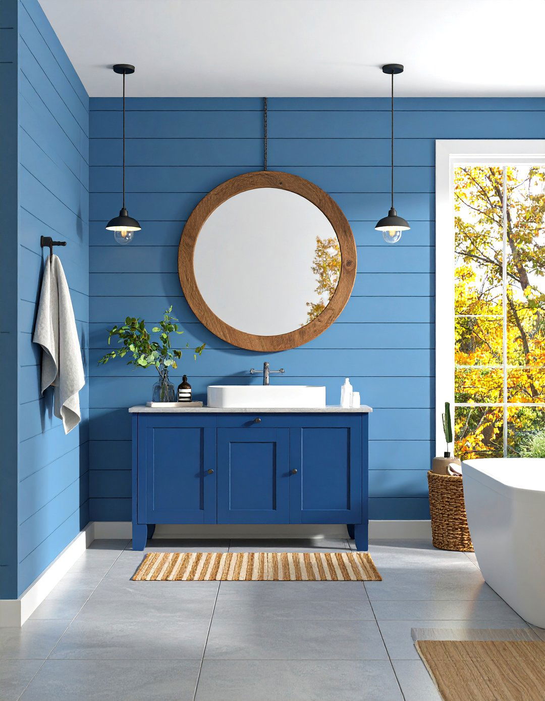 Blue and Gray Shiplap Accent Wall - 20 Blue and Gray Bathroom Ideas