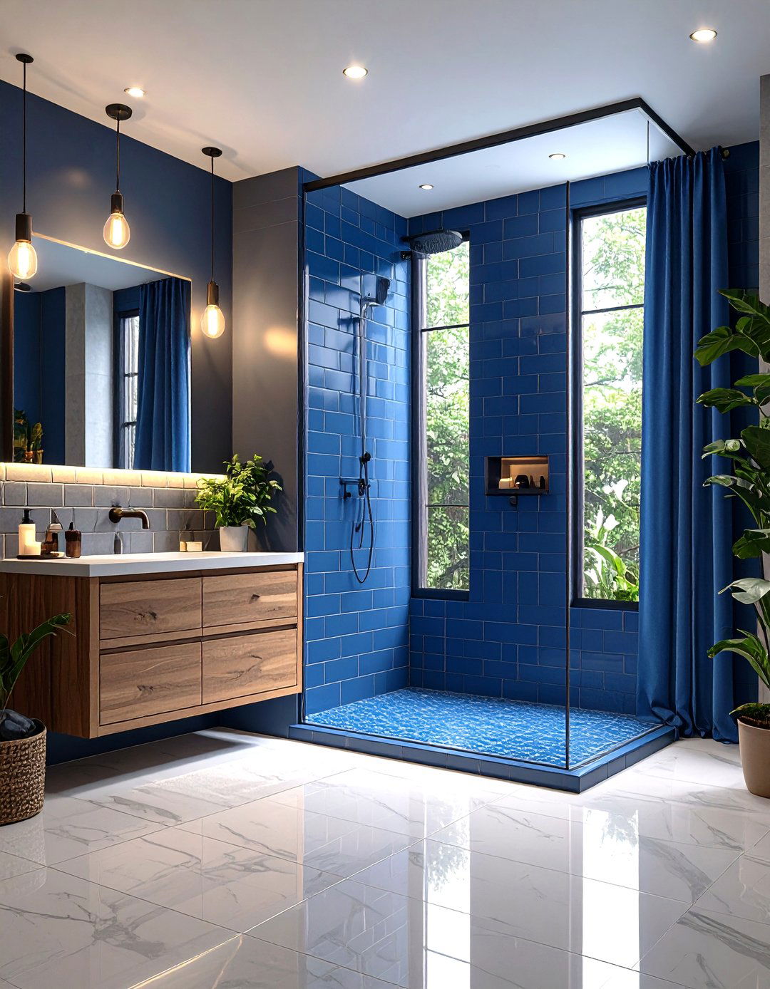 Blue and Gray Subway Tile Backsplash - 20 Blue and Gray Bathroom Ideas