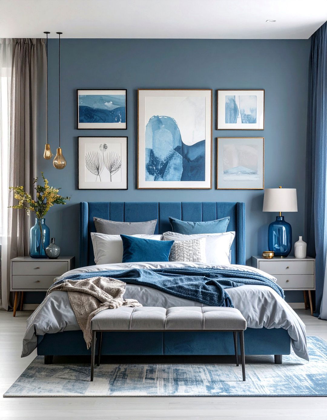 Blue and Grey Bedroom with Artistic Elements - 20 Blue and Grey Bedroom Ideas