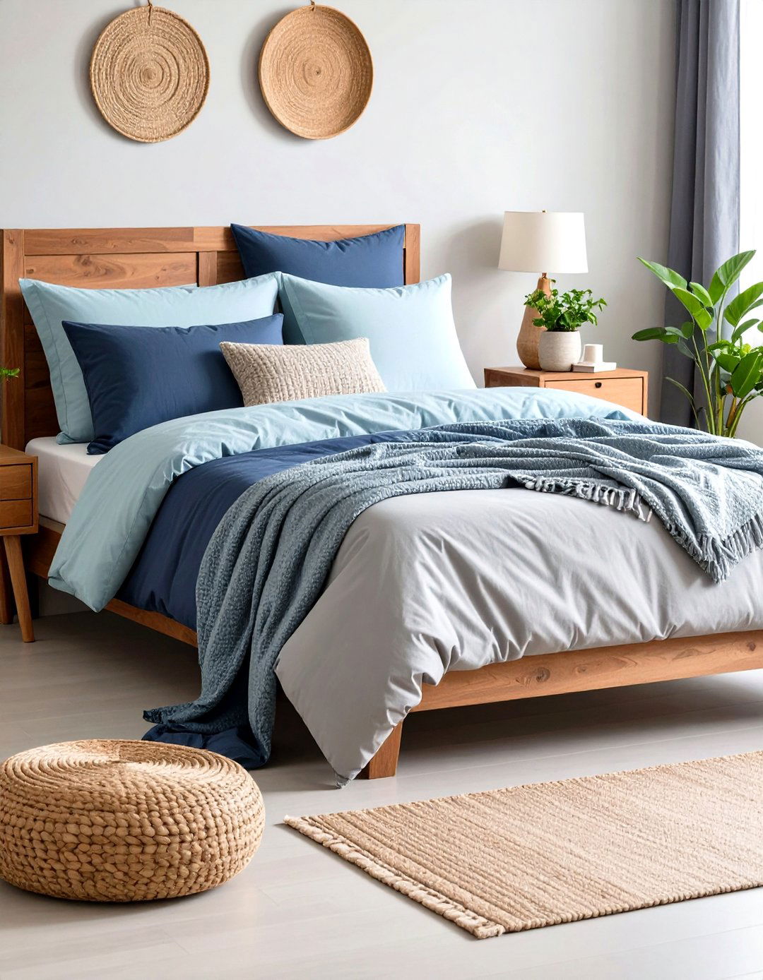 Blue and Grey Bedroom with Linen Bedding - 20 Blue and Grey Bedroom Ideas