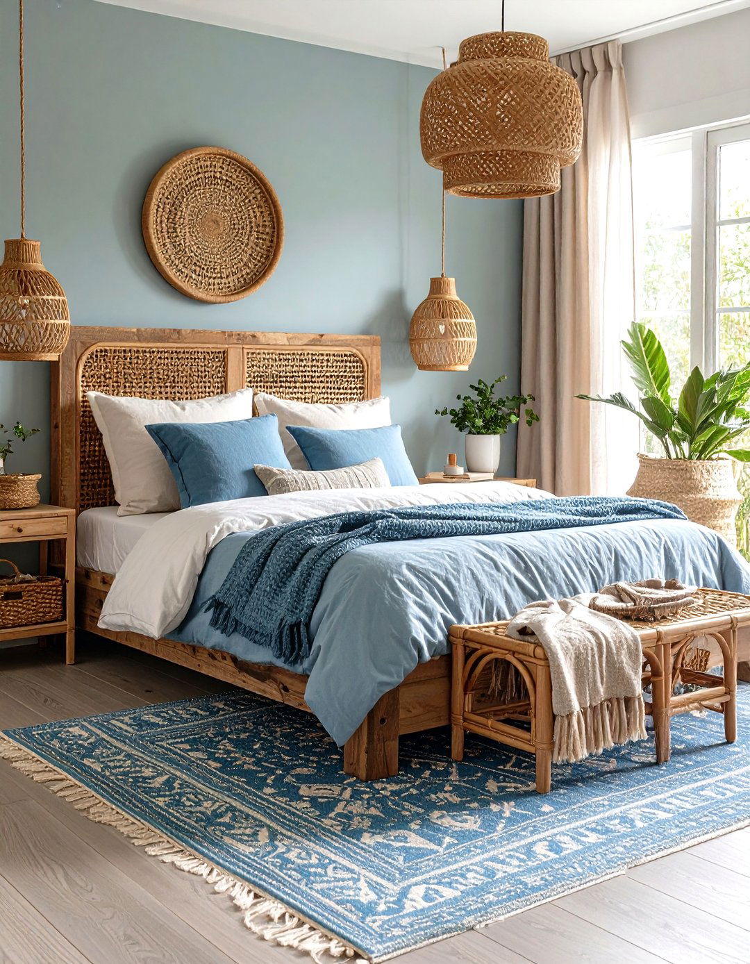 Blue and Grey Bedroom with Natural Textures - 20 Blue and Grey Bedroom Ideas