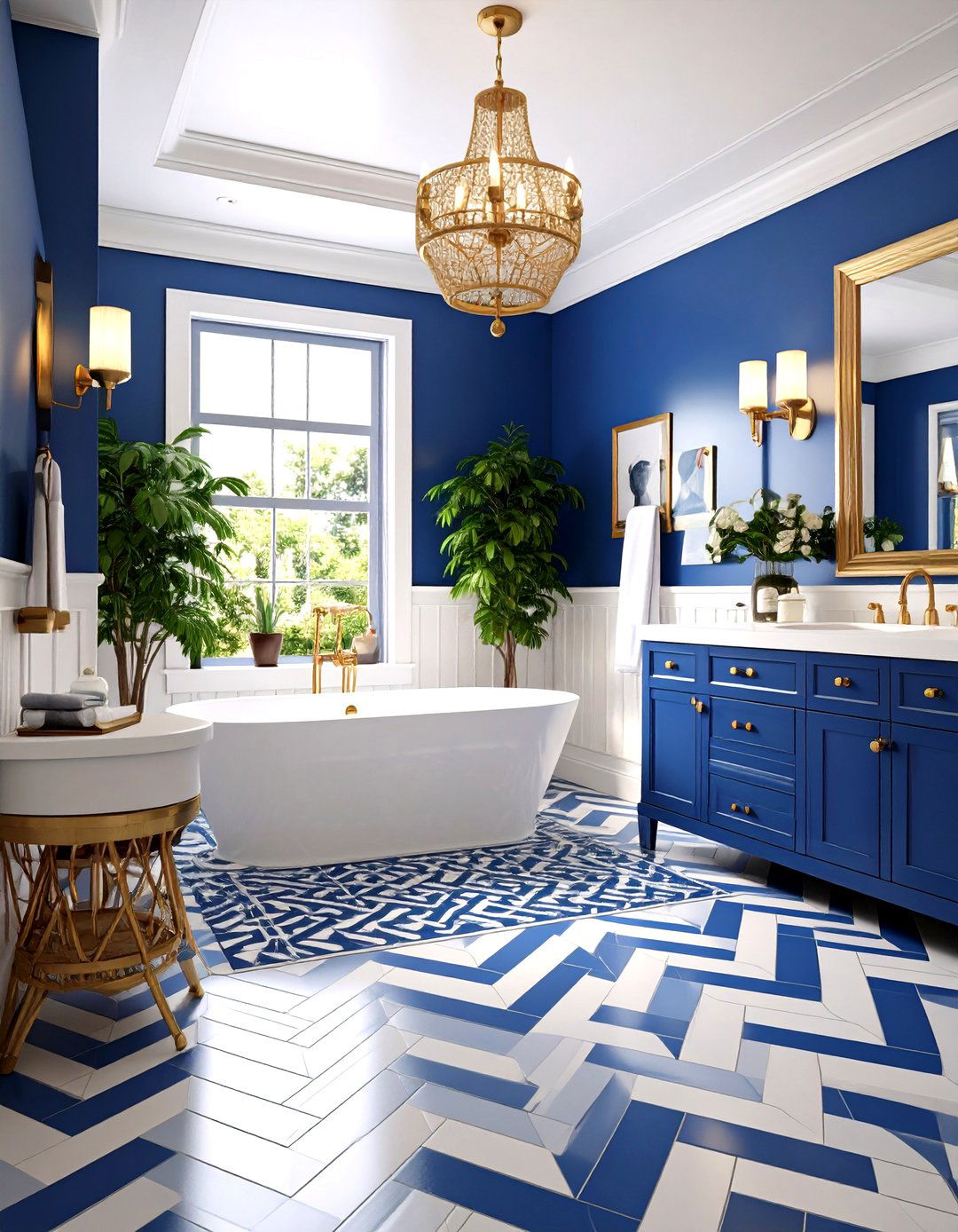 Blue and White Bathroom Geometric Tile Pattern Ideas - 20 Blue Bathroom Ideas