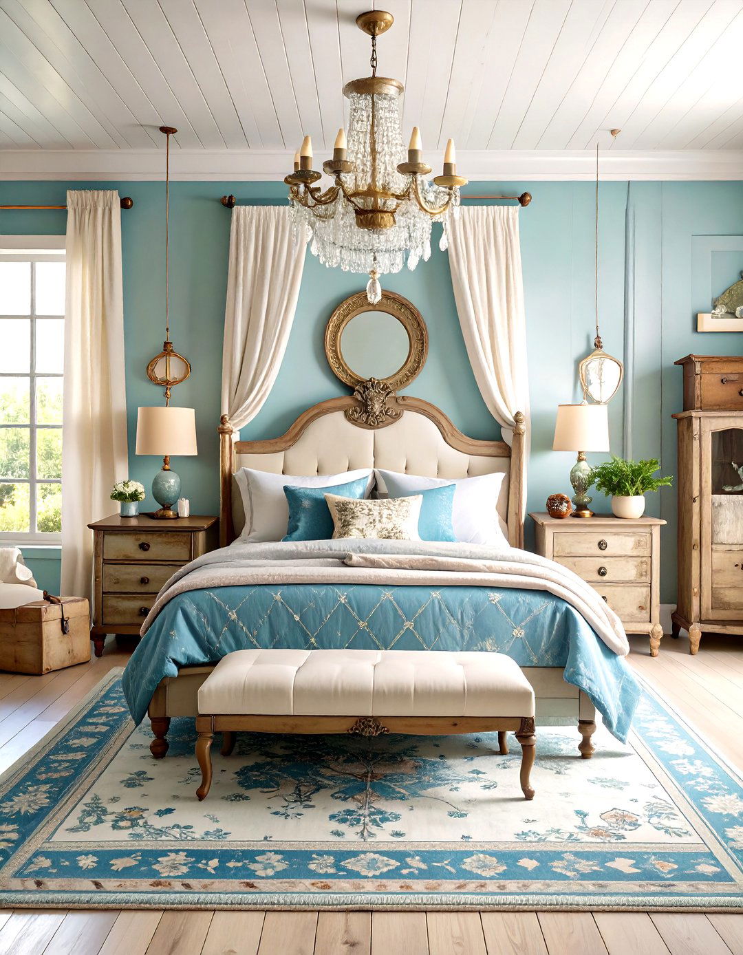 Blue and White Bedroom with Vintage Elements - 20 Blue and White Bedroom Ideas