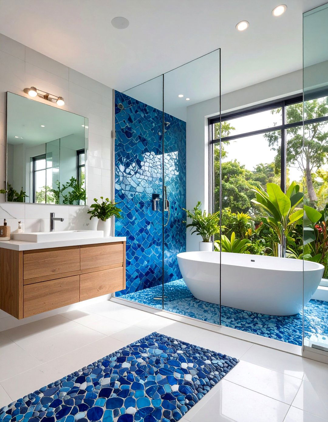Blue and White Decor Bathroom Tiles Design - 20 Blue and White Decor Ideas
