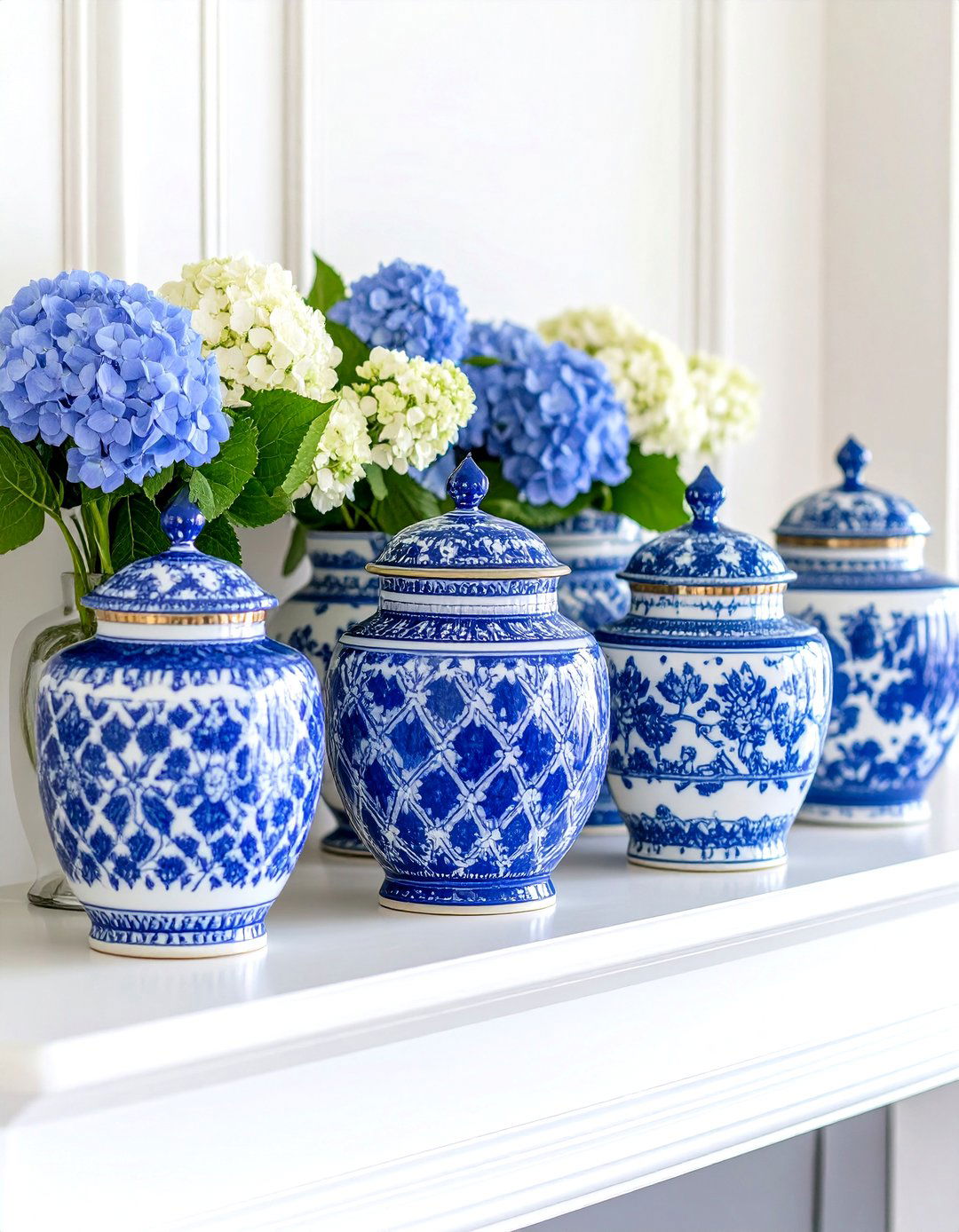 Blue and White Decor Ginger Jar Collection Display - 20 Blue and White Decor Ideas