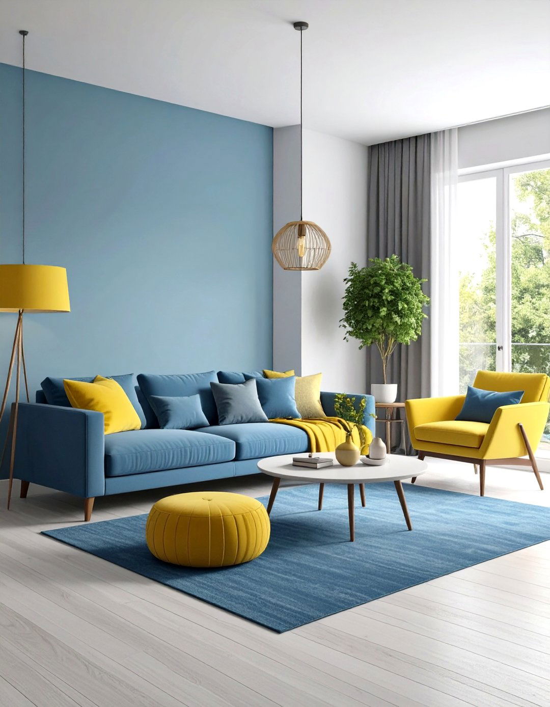 Blue and Yellow Monochromatic Gradient Living Room - 20 Yellow and Blue Living Room Ideas