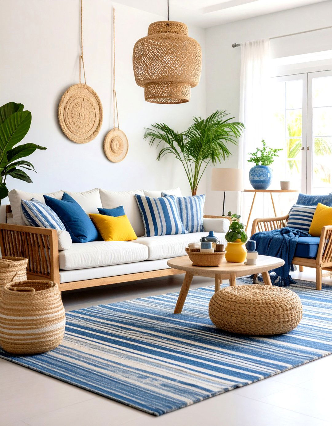 Blue and Yellow Striped Living Room Design - 20 Yellow and Blue Living Room Ideas