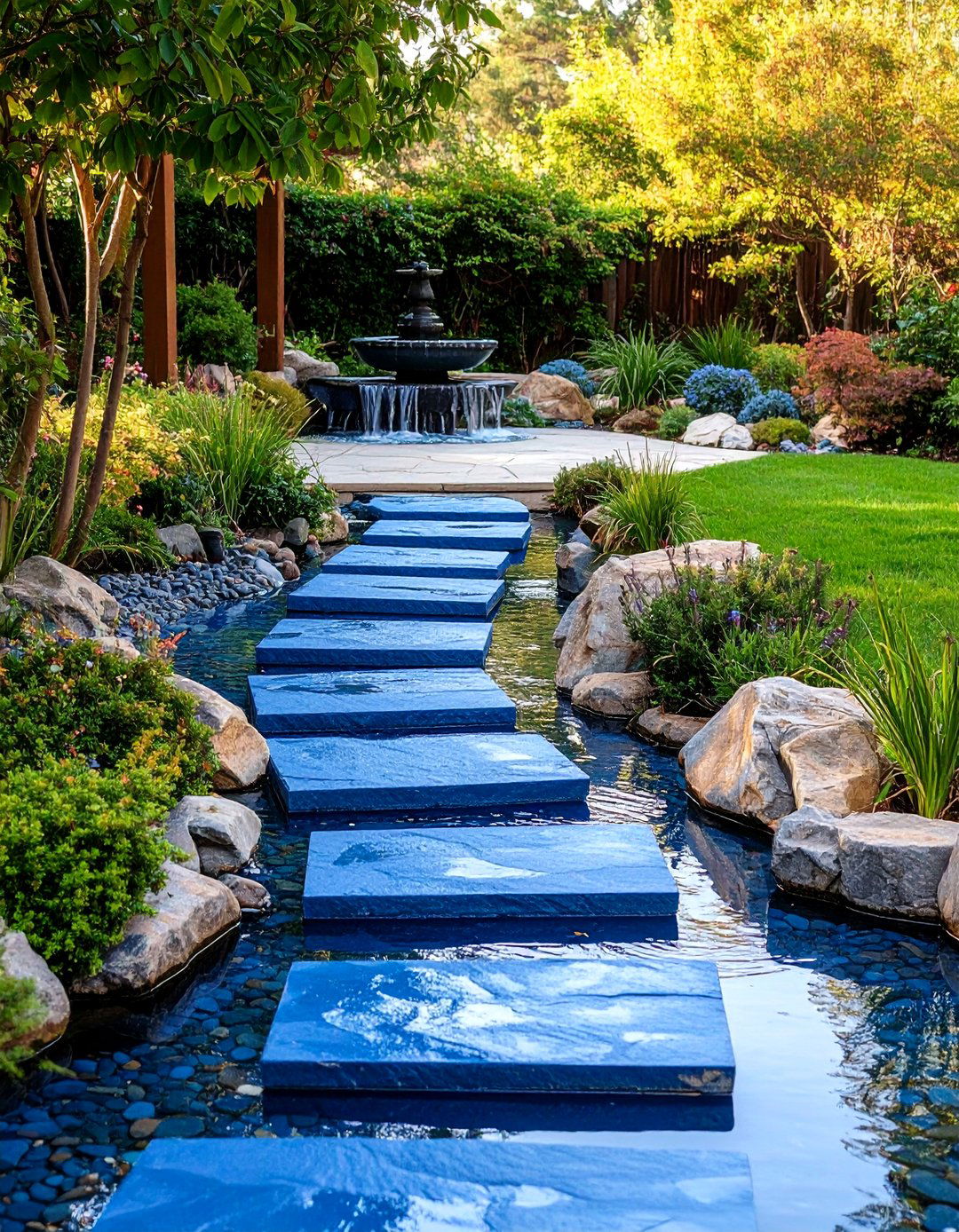 Bluestone Walkway with Water Feature Integration - 20 Bluestone Walkway Ideas
