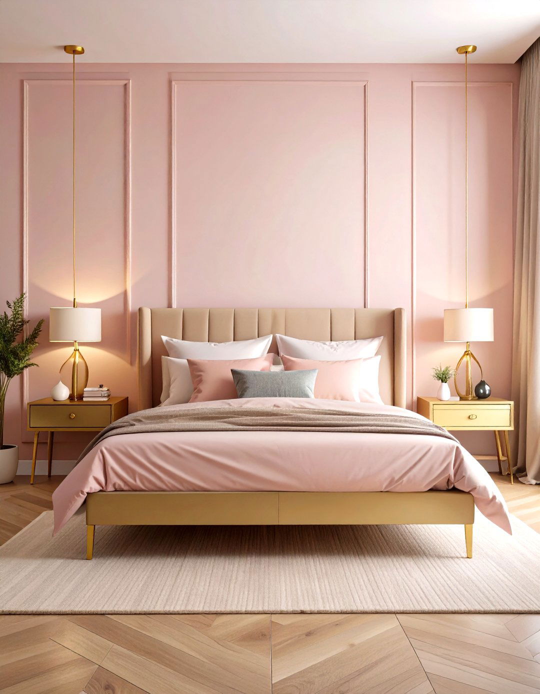 Blush Minimalist Pink and Gold Bedroom - 20 Pink and Gold Bedroom Ideas