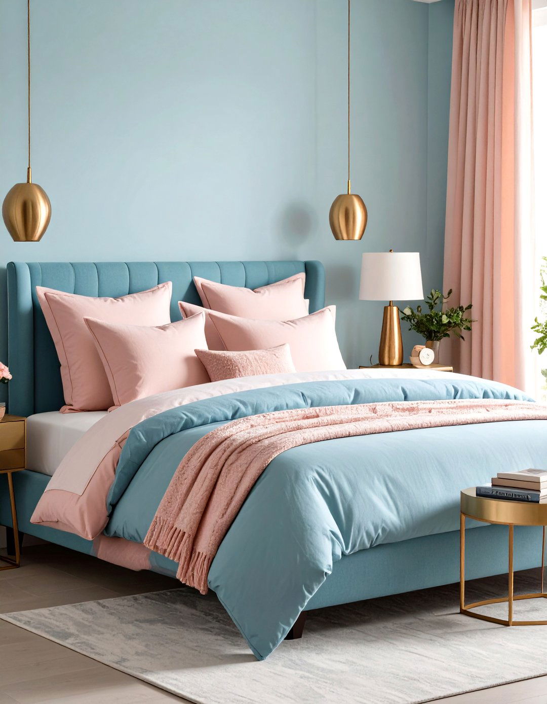 Blush Pink Accents for Soft Contrast - 20 Duck Egg Blue Bedroom Ideas