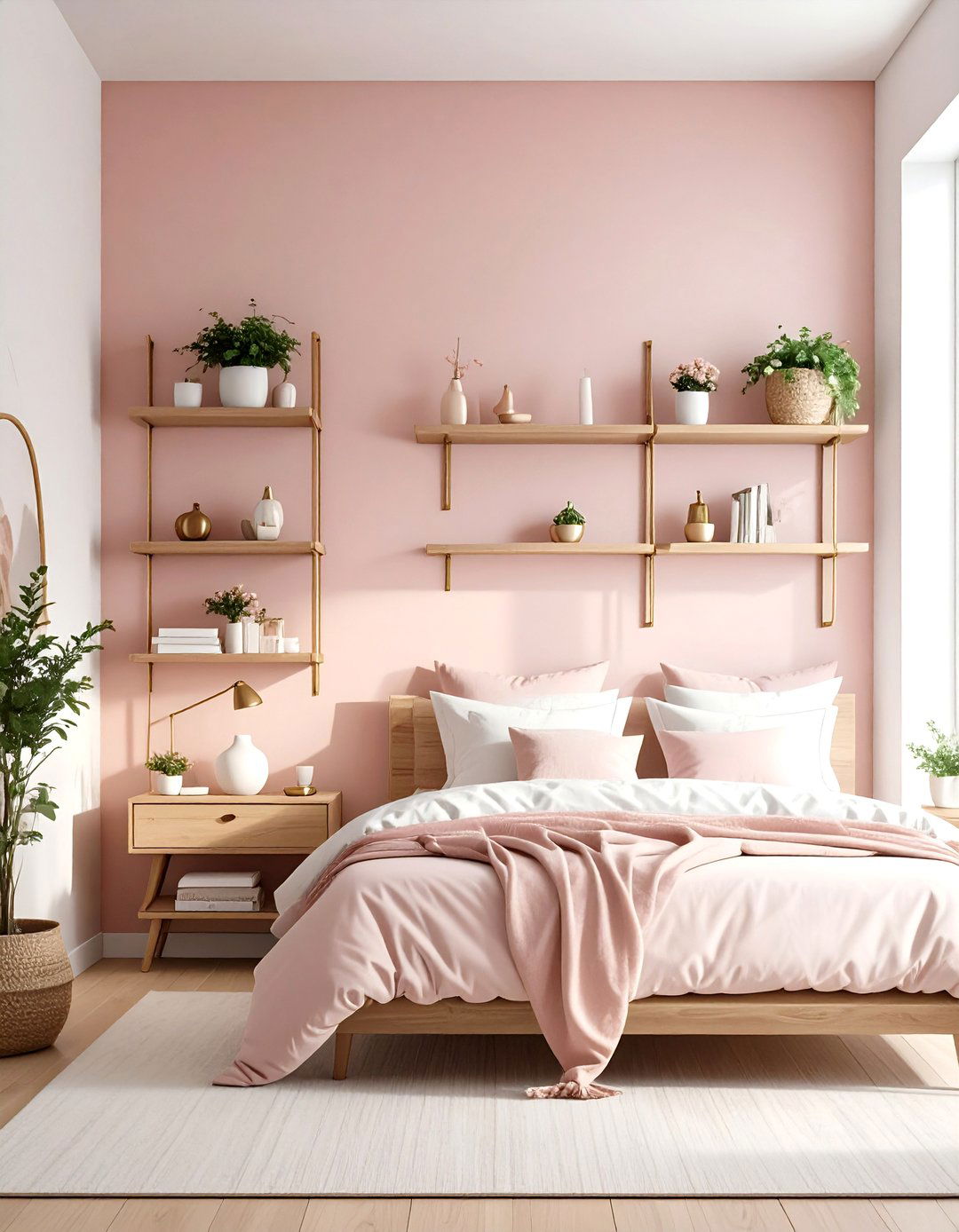 Blush Pink Bedroom Accent Wall with White Contrast - 20 Blush Pink Bedroom Ideas