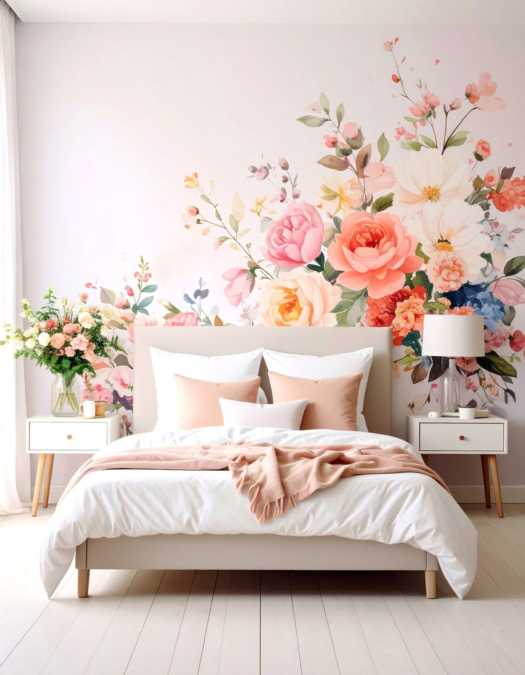 Blush Pink Bedroom Floral Wallpaper Statement - 20 Blush Pink Bedroom Ideas