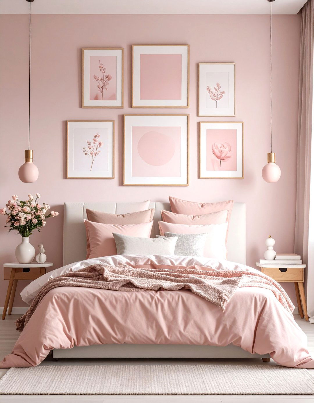 Blush Pink Bedroom Gallery Wall Art Display - 20 Blush Pink Bedroom Ideas