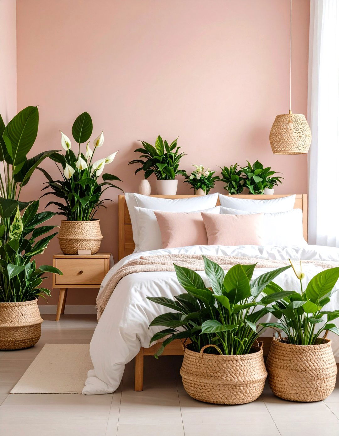 Blush Pink Bedroom Plant Paradise with Greenery - 20 Blush Pink Bedroom Ideas