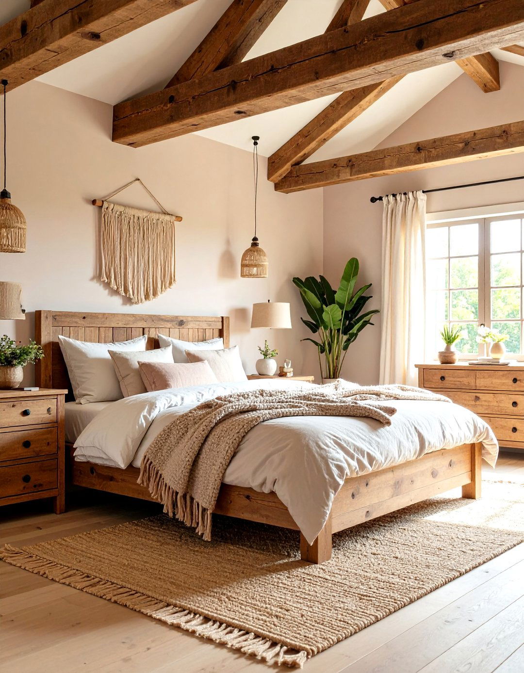 Blush Pink Bedroom Rustic Wooden Elements - 20 Blush Pink Bedroom Ideas