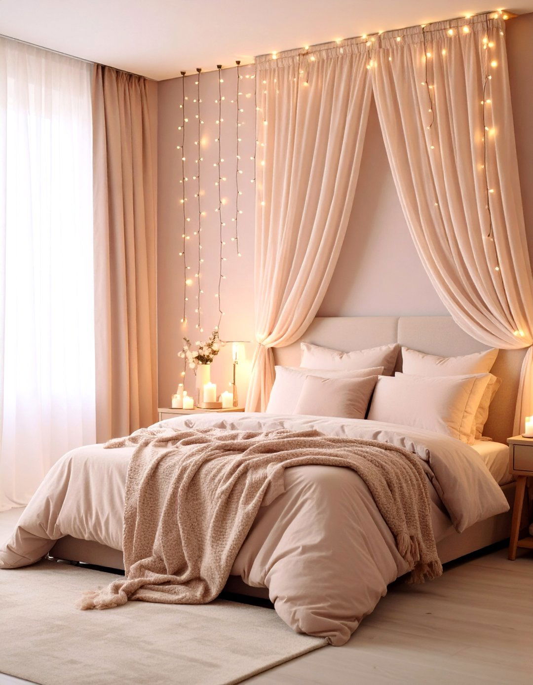 Blush Pink Bedroom String Lights and Fairy Ambiance - 20 Blush Pink Bedroom Ideas